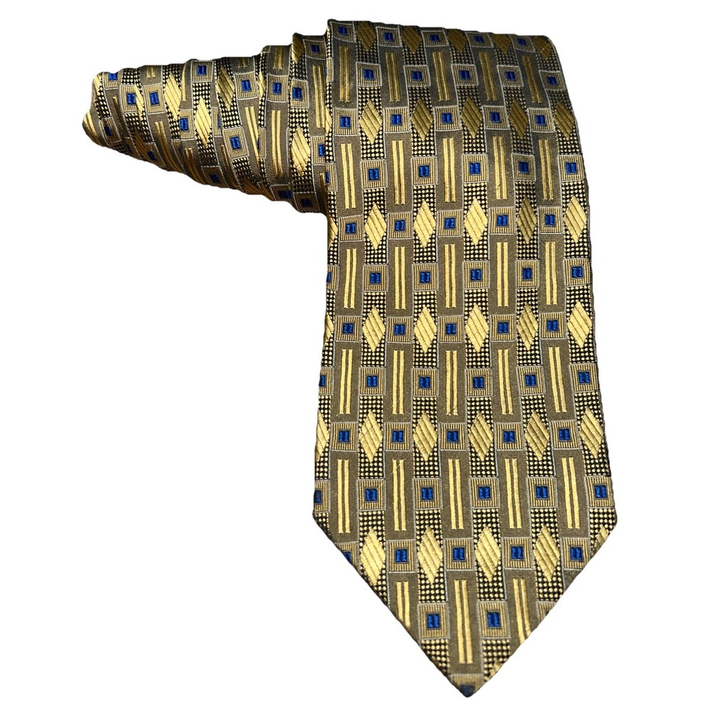 Villa Bolgheri Italia Gold Geometric 100% Seta Silk Men's Neck Tie Italy 58"